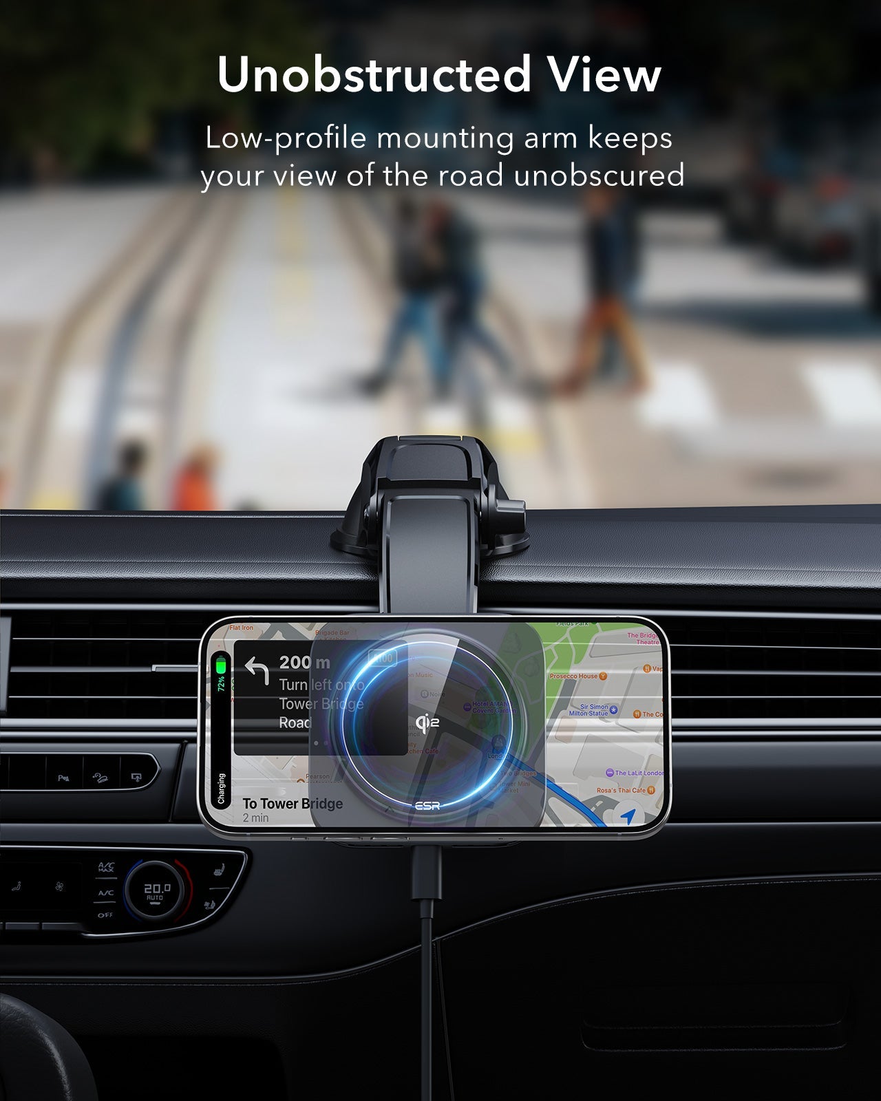 KF4 Qi2 Dashboard Wireless Car Charger with Low-Profile Mounting Arm