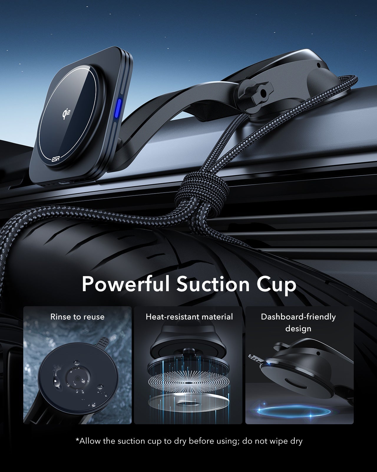 KF8 Qi2 Dashboard Wireless Car Charger with Low-Profile Mounting Arm