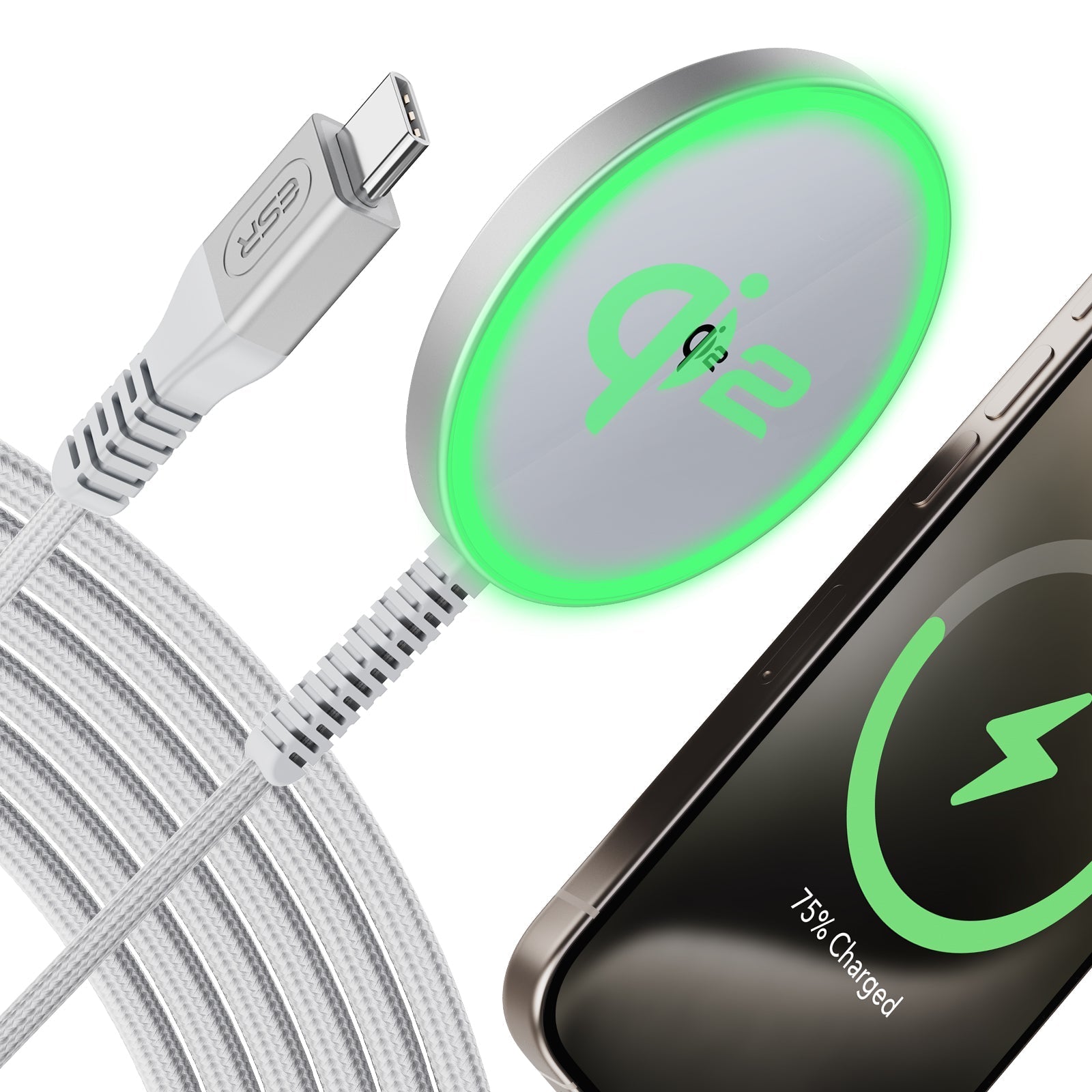 Qi2 mini Wireless Charger - Silver - 1 Set ESR