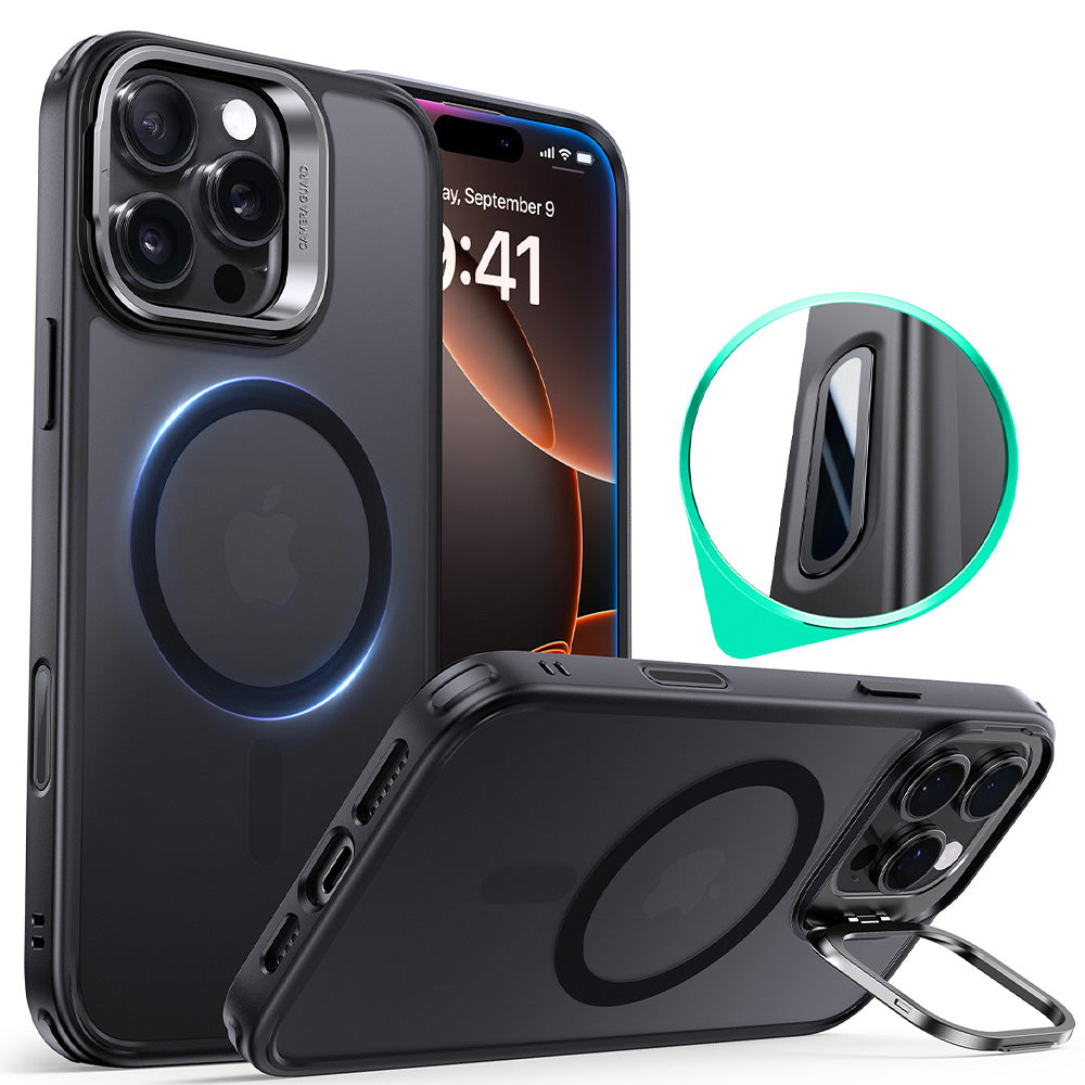 iPhone 16 Pro HaloLock Classic Hybrid Case (Camera Control, Stash Stand) - Frosted Black ESR