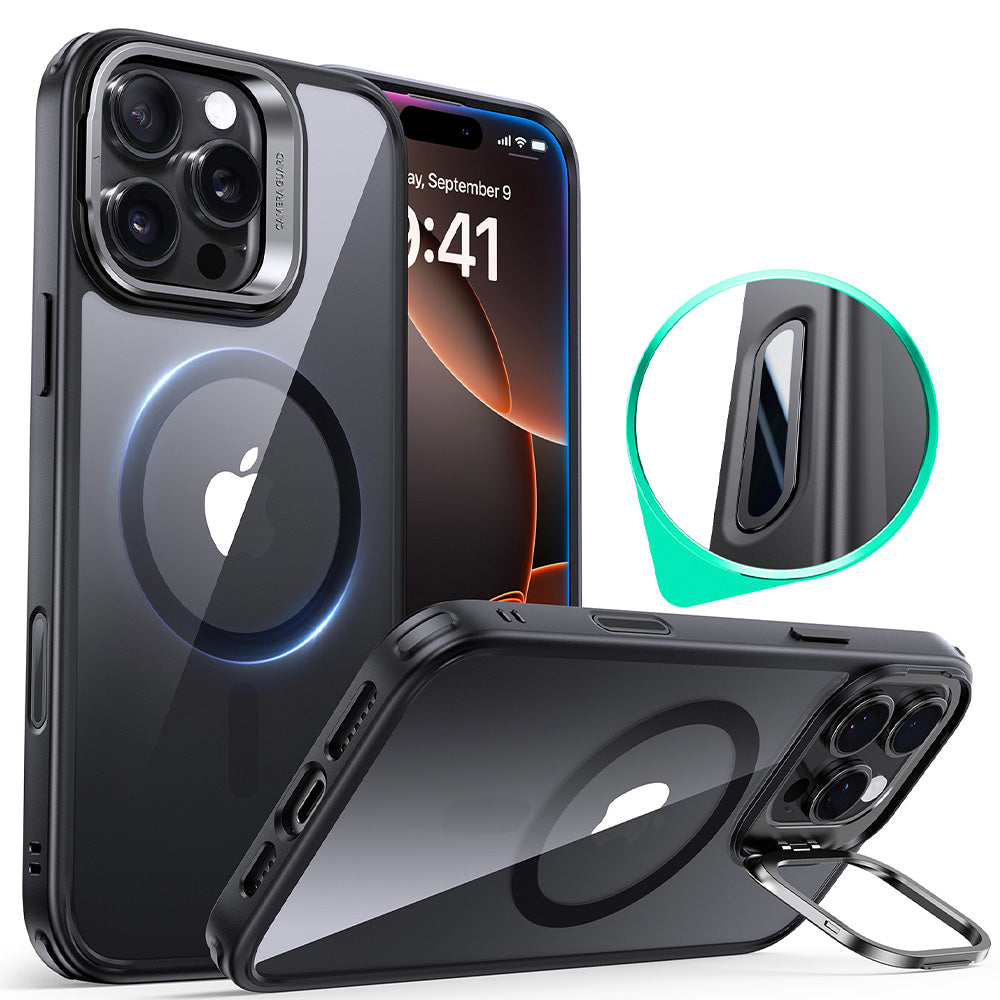 iPhone 16 Pro Max HaloLock Classic Hybrid Case (Camera Control, Stash Stand) - Clear Black ESR