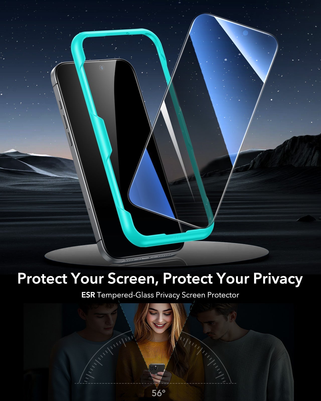 iPhone 16 Pro Max Tempered-Glass Privacy Screen Protector - 3 Pack with Alignment Frame ESR