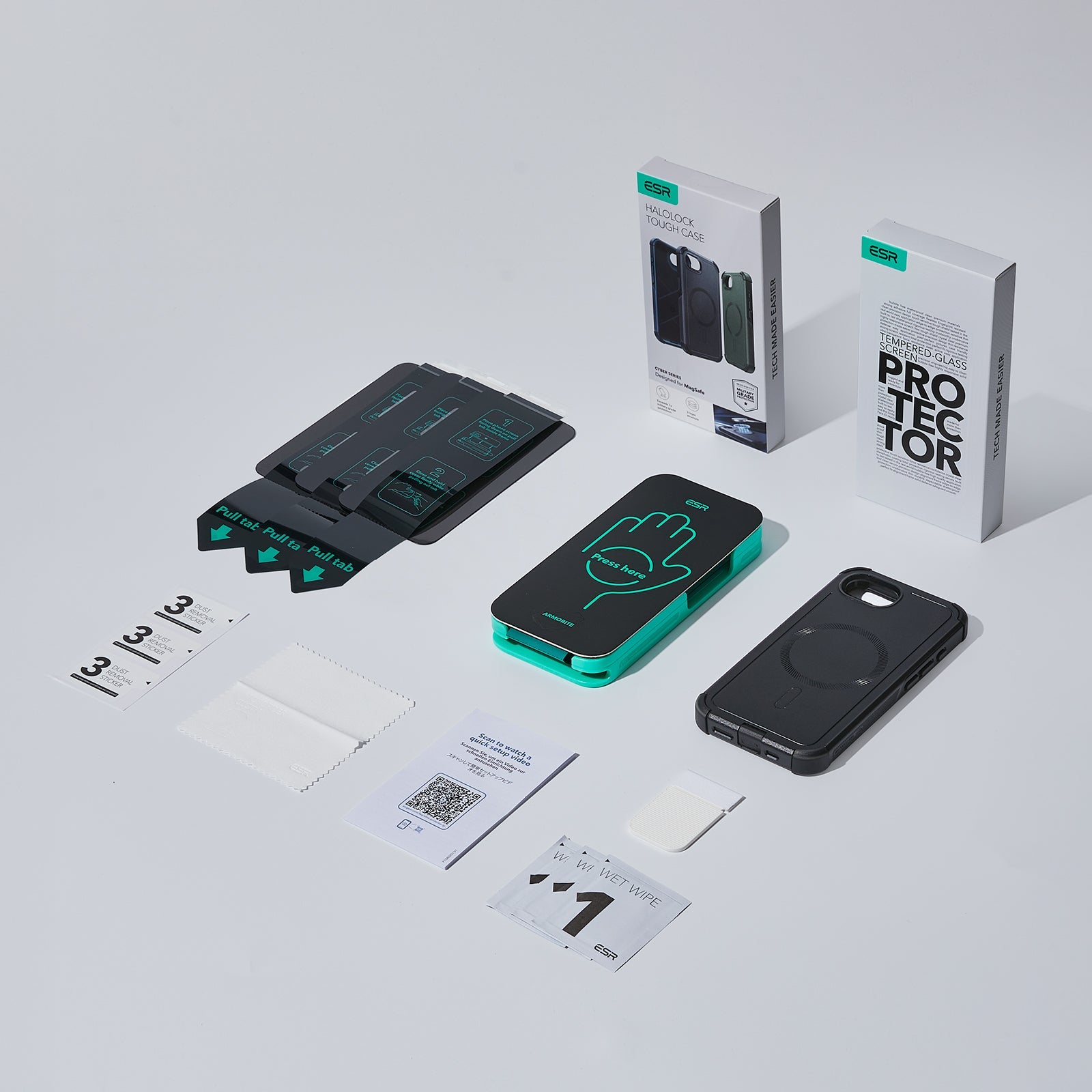 iPhone 16e HaloLock Cyber Tough Case Privacy Protection Bundle - Black - ESR