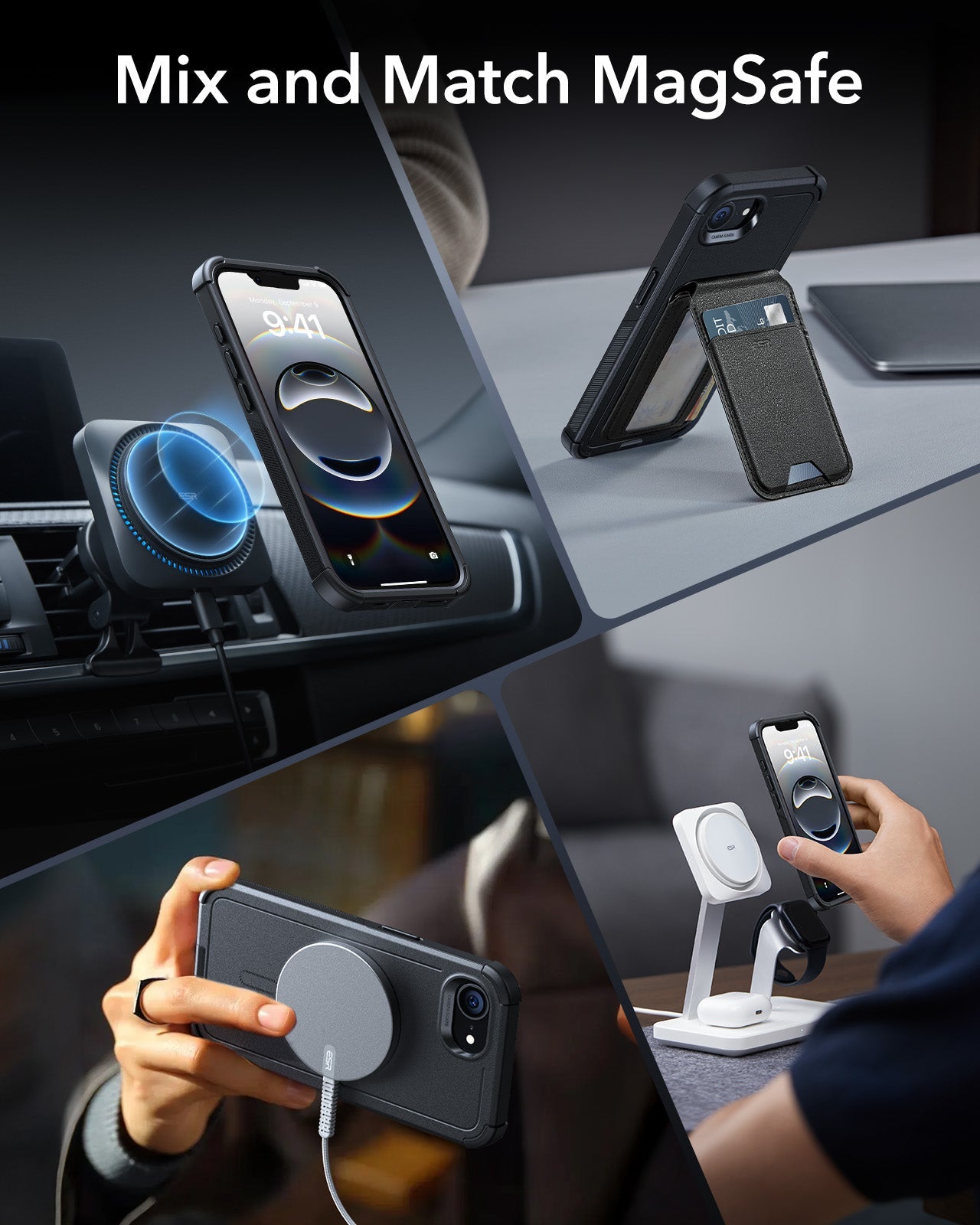 iPhone 16e HaloLock Cyber Tough Case Privacy Protection Bundle - Black - ESR