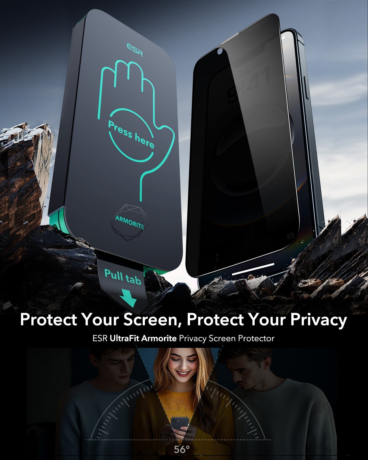 iPhone 16e HaloLock Cyber Tough Case Privacy Protection Bundle - Black - ESR