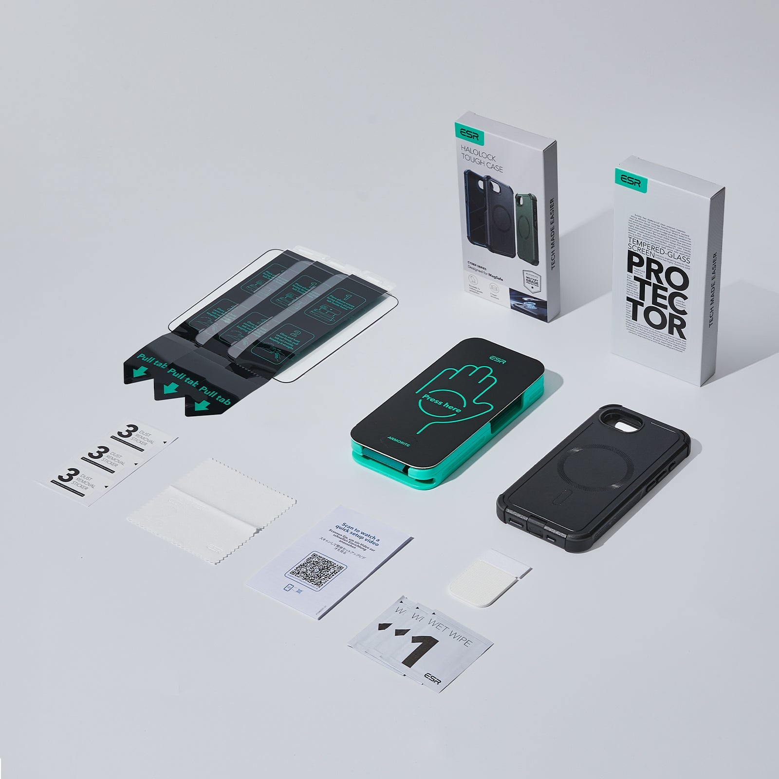 iPhone 16e HaloLock Cyber Tough Case Protection Bundle - Black - ESR