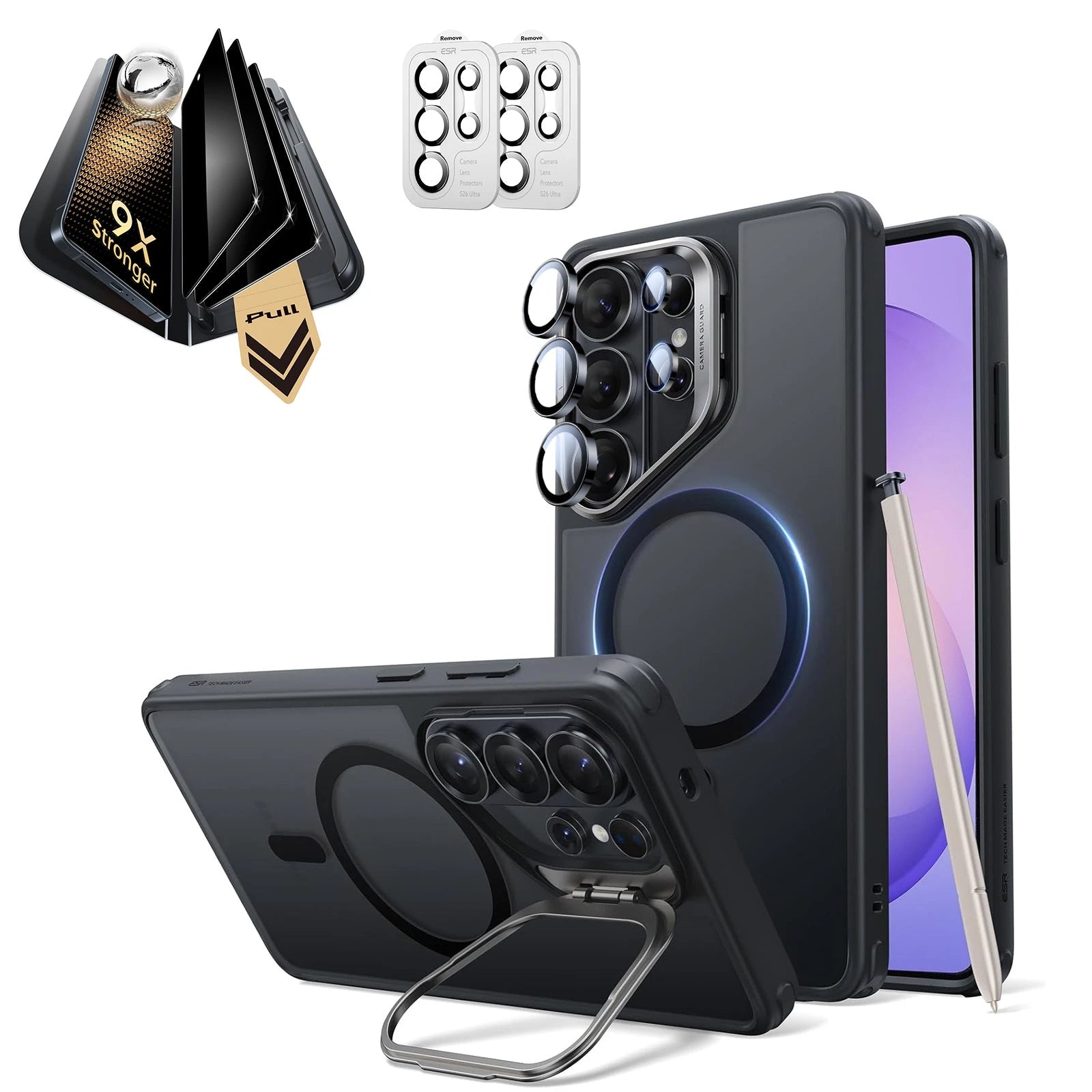 Galaxy S26 Ultra Classic Hybrid Magsafe Case with Stand and Corning Glass Privacy Screen Protector Set Frosted Black