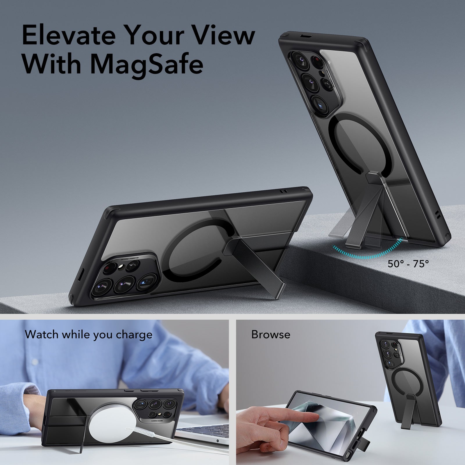 Galaxy S24 Ultra Boost Flickstand Case (HaloLock) - Clear Black ESR