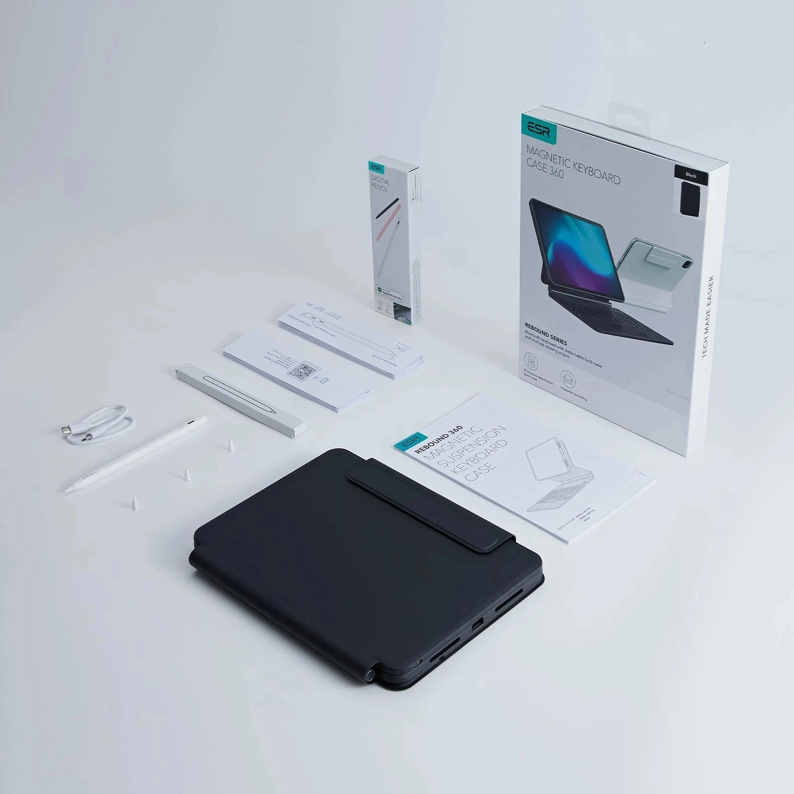 iPad Air 11â€?(2025) Rebound Magnetische Tastatur Hülle 360 Pencil Bündel - DE Layout-White ESR ESR