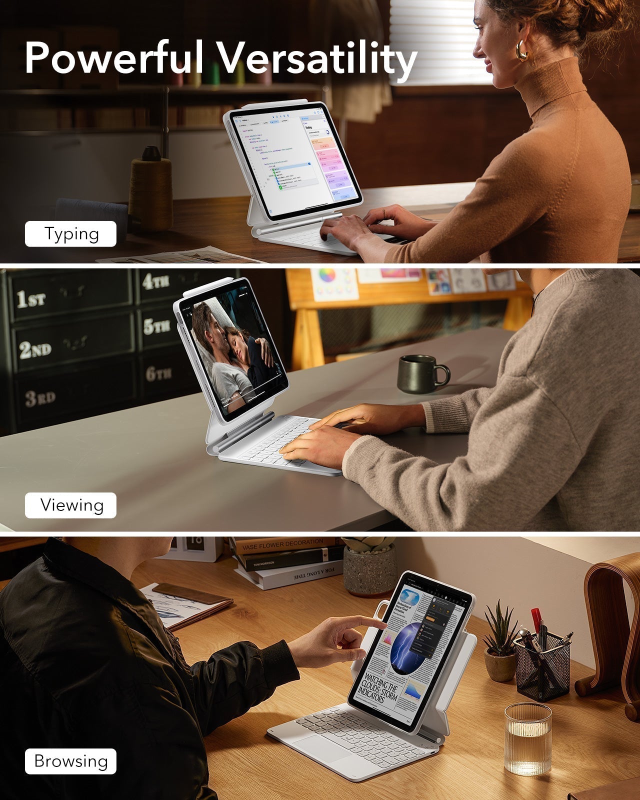 iPad Air 11" (M4, 2026) Bundle Rebound Magnet-Tastaturhülle 360° & Digital Pencil - DE Layout-White ESR ESR