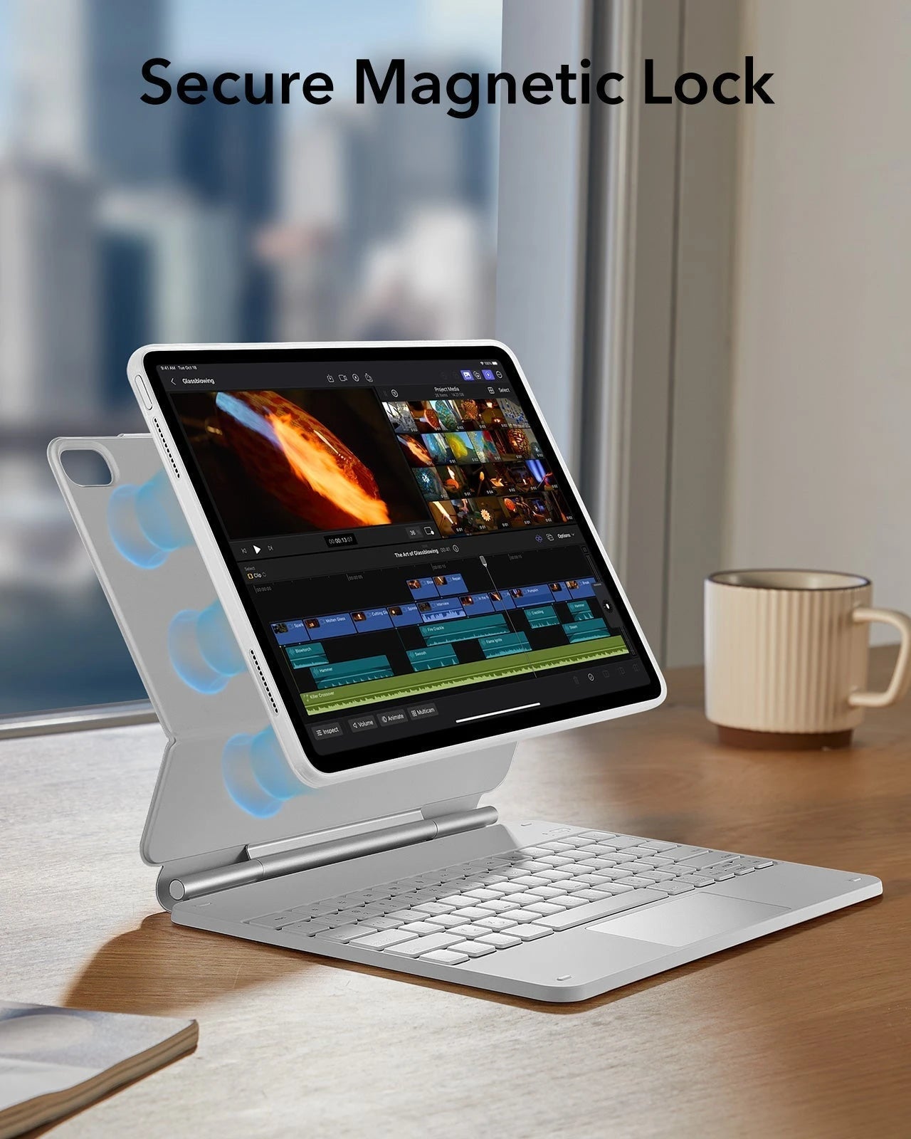 White_Rebound_Folio_Keyboard_Case_for_iPad_Air_13-inch_M4_2026_ESR_360_Secure magnetic lock