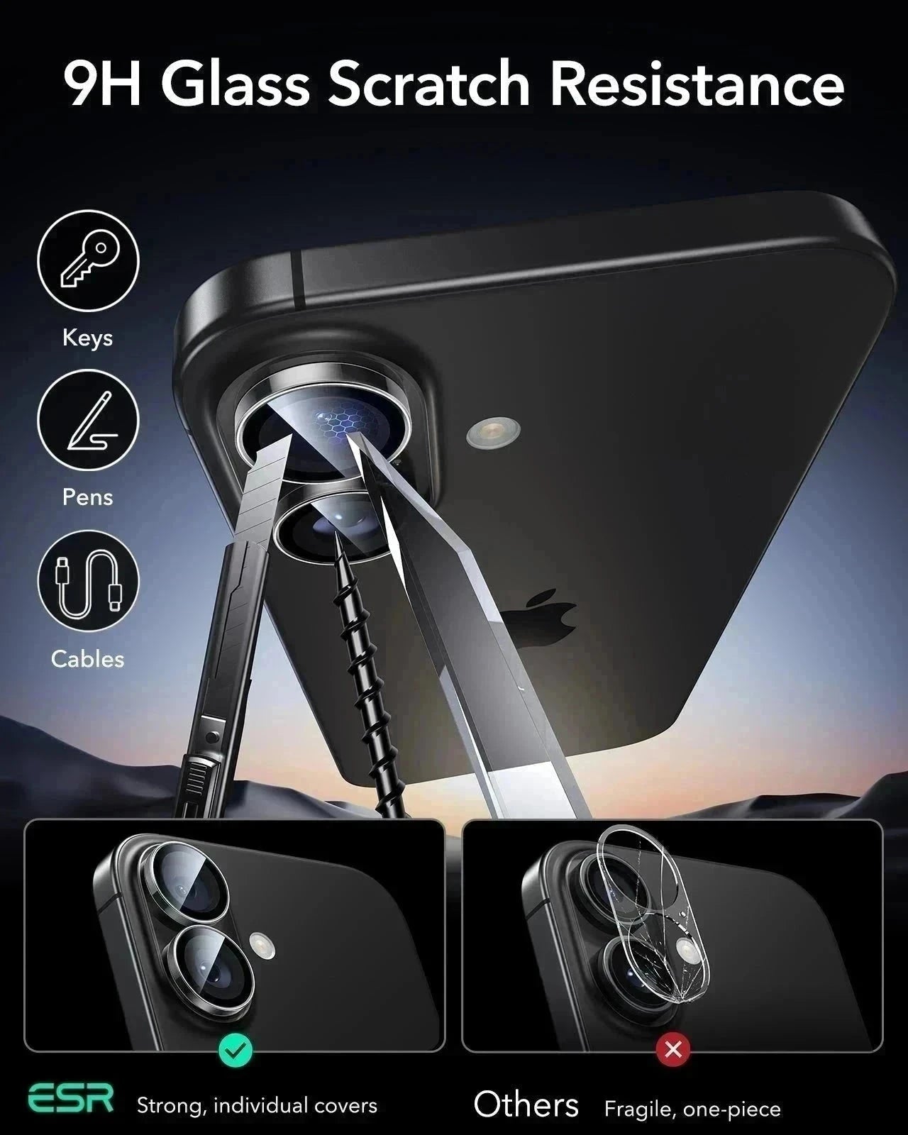 ESR iPhone 17 Armorite Camera Lens Protector Clear 9h glass scratch resistance