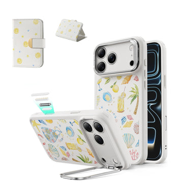 iPhone 17 Pro Classic Hybrid Magnetic Case (Camera Control, Stash Stand) & Aura Clutch Magnetic Wallet - Coastal Summer