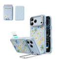 Blue Floral iPone 17 Pro Max Magsafe Case with Stand pair Slim MagSafe Wallet