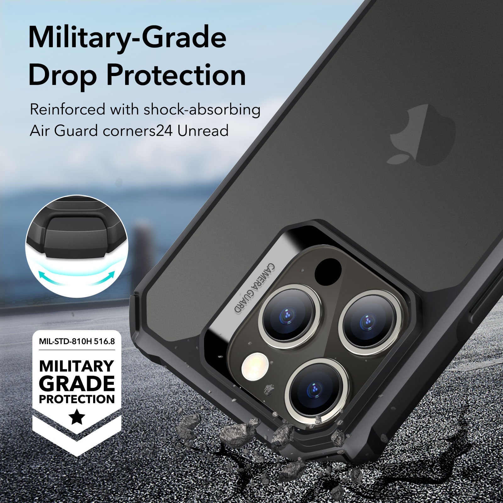 iPhone 15 Pro Air Armor Clear Case - Clear Black ESR