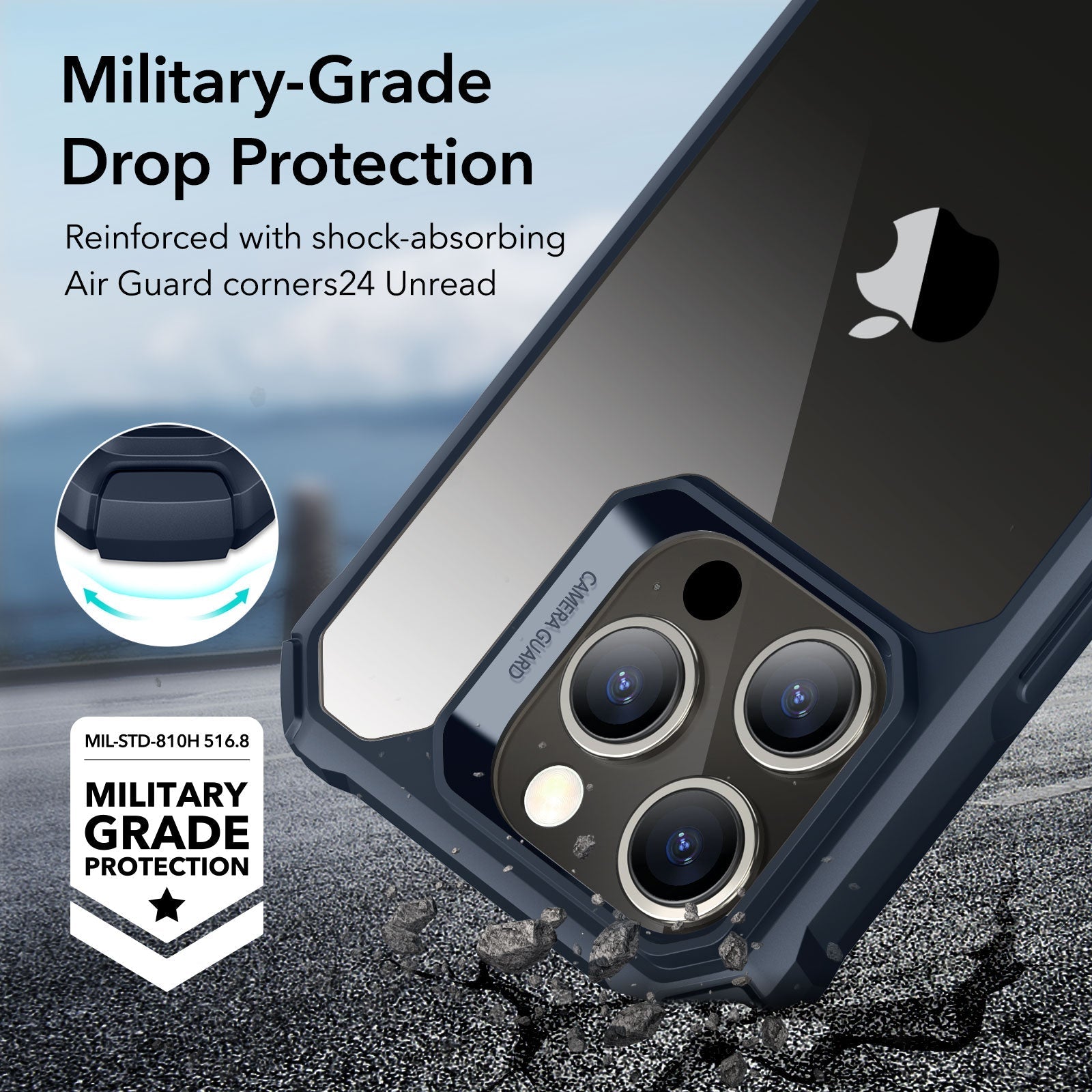iPhone 15 Pro Air Armor Clear Case - Clear Dark Blue ESR