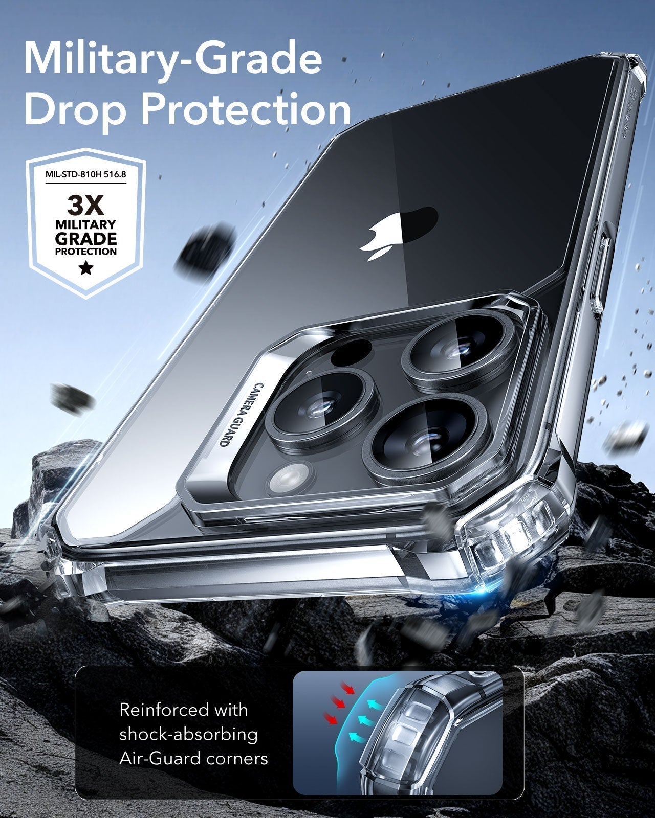 iPhone 15 Pro Max Air Armor Clear Case - Clear Dark Blue ESR