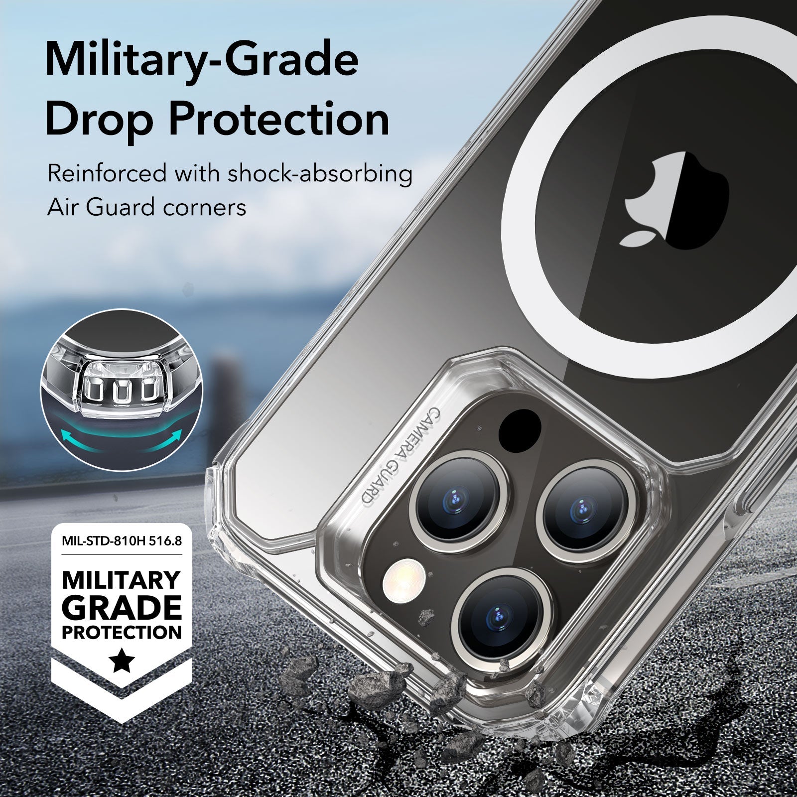 iPhone 15 Pro Max Air Armor Clear Case Set (HaloLock) - Clear Dark Blue ESR