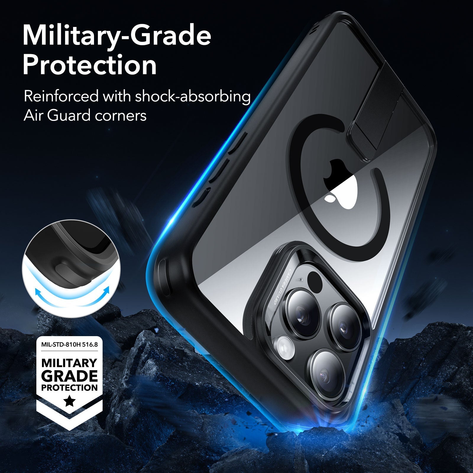 iPhone 15 Pro Max Boost Flickstand Case (HaloLock) - Clear Black ESR