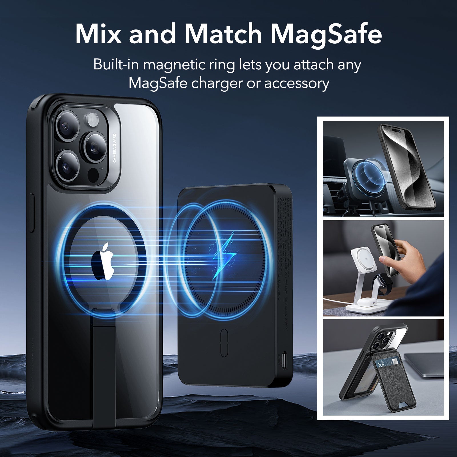 iPhone 15 Pro Max Boost Flickstand Case (HaloLock) - Clear Black ESR