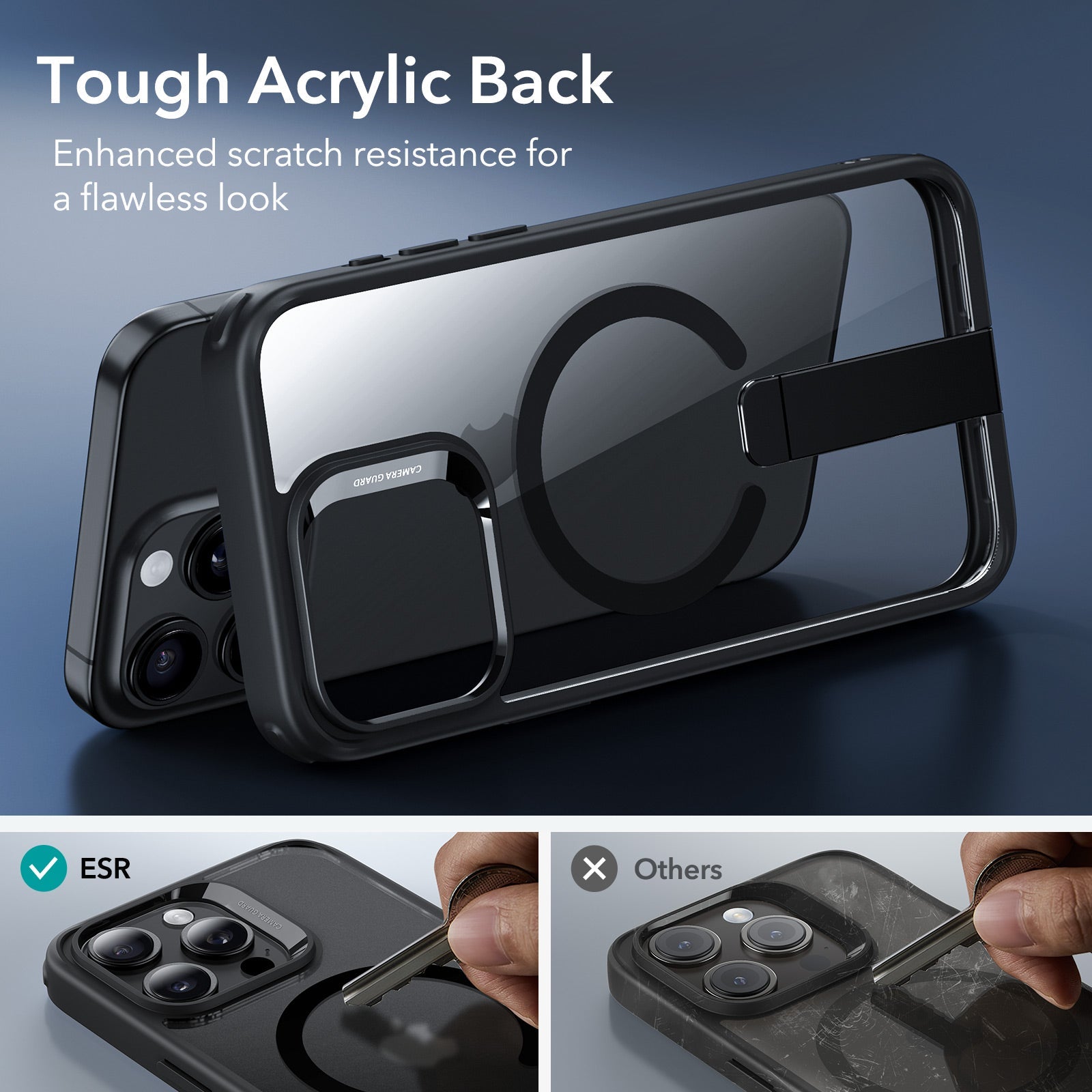 iPhone 15 Pro Max Boost Flickstand Case (HaloLock) - Clear Black ESR