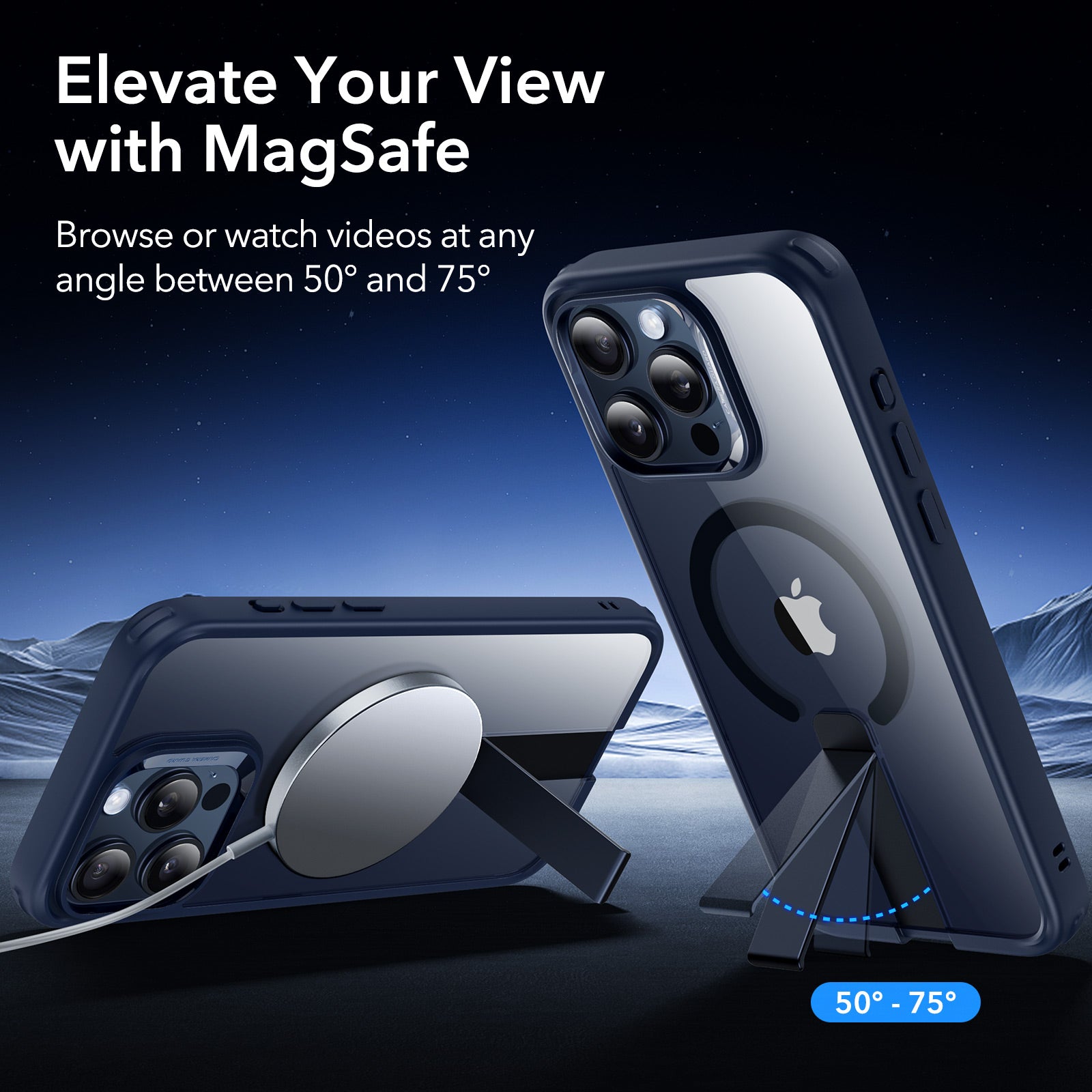 iPhone 15 Pro Max Boost Flickstand Case (HaloLock) - Clear Dark Blue ESR