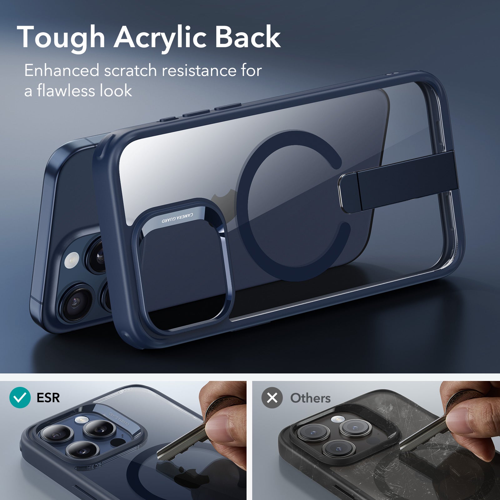 iPhone 15 Pro Max Boost Flickstand Case (HaloLock) - Clear Dark Blue ESR