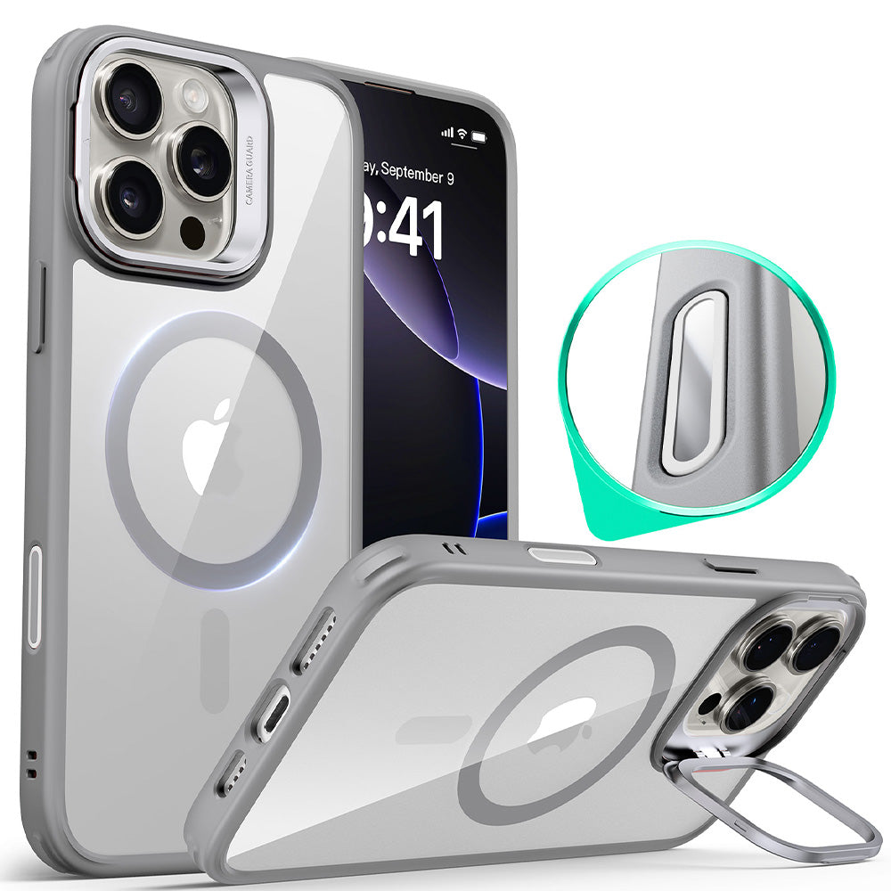 iPhone 16 Pro HaloLock Classic Hybrid Case (Camera Control, Stash Stand) - Clear Grey - ESR 