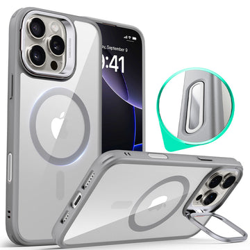 iPhone 16 Pro HaloLock Classic Hybrid Case (Camera Control, Stash Stand) - Clear Grey - ESR 